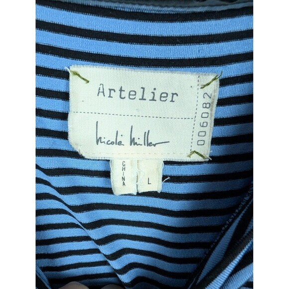 Artelier Nicole Miller Dress Womens Large Blue Black Striped Maxi Tank Stretch - Picture 3 of 9